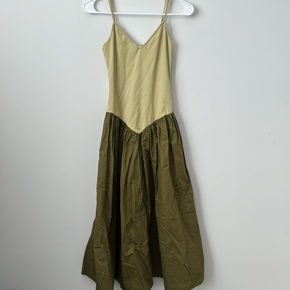 Anthropologie Maeve Sleeveless Ribbed DropWaist Poplin Twofer Midi Dress Size:XS - Picture 4 of 10